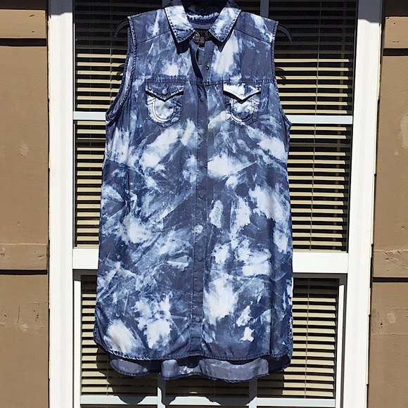 True Religion Georgia Indigo Blue White Tie Dye Mini Dress - Picture 1 of 11